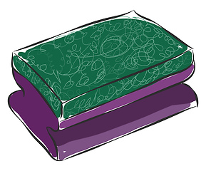 Image showing Purple and green dishwashing sponge illustration color vector on
