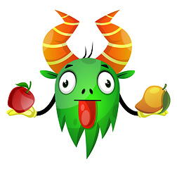 Image showing Monster holding fruits, illustration, vector on white background