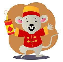 Image showing Cartoon mouse in chinese suit vector illustartion on white backg