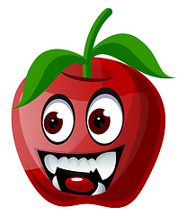 Image showing Red apple with vampire teeth illustration vector on white backgr