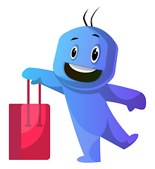 Image showing Blue cartoon caracter holding red shoping bag illustration vecto