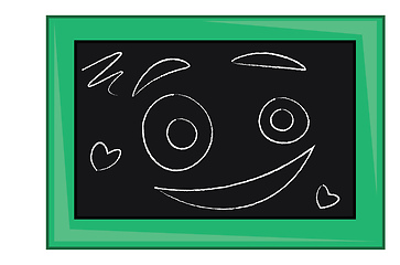 Image showing A blackboard with chalk pencil drawings of smiley face emoji and