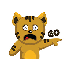 Image showing Yellow cat pointing finger and saying Go vector sticker illustra