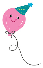 Image showing A pink balloon with smiling eyes and closed smile turning up to 