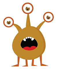 Image showing Suprised brown monster with three eyes and four legs vector illu