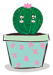 Image showing A happy cactus plant emoji with pink flower in a decorative pot 