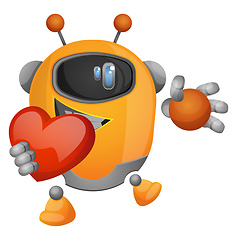 Image showing Cartoon robot holding a heart illustration vector on white backg
