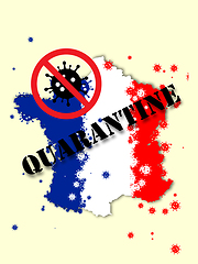 Image showing France colored in national flag and coronavirus - concept of spreading of virus, cancelling, quarantined