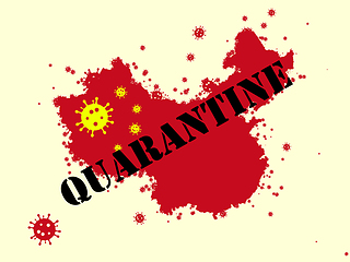Image showing China colored in national flag and coronavirus - concept of spreading of virus, cancelling, quarantined