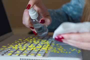 Image showing Viruses on surfaces, keyboard you contacting everyday - concept of spreading of virus, disinfection