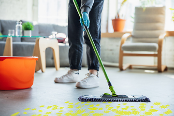 Image showing Viruses on surfaces, floor you contacting everyday - concept of spreading of virus, disinfection