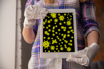 Image showing Viruses on surfaces, tablet you contacting everyday - concept of spreading of virus, disinfection