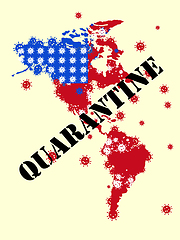 Image showing USA colored in national flag and coronavirus - concept of spreading of virus, cancelling, quarantined