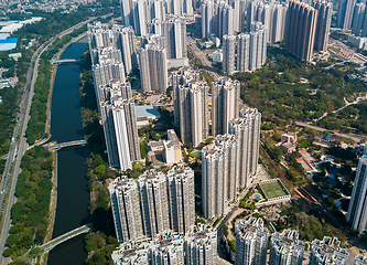 Image showing Top view of downtown in Hong Kong city