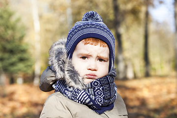 Image showing Upset baby Autumn portrait