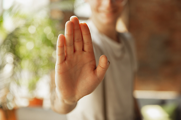 Image showing Close up of male hand showing sign of stoping, rejectioning