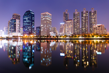 Image showing Bangkok Skyline skyscrapers at Benchakitti Park