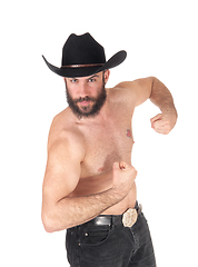 Image showing Shirtless man with a cowboy hat showing his muscles