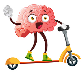 Image showing Brain riding a scooter, illustration, vector on white background
