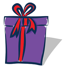 Image showing Purple gift box with red ribbon vector or color illustration