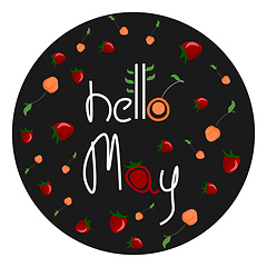 Image showing A colorful fruits ornament engraved with the writing HELLO MAY v