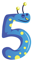 Image showing Blue monster in shape of number five illustration vector on whit
