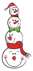 Image showing Four snowmen Christmas decoration vector or color illustration