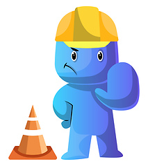 Image showing Blue cartoon caracter dressed as a costruction worker illustrati