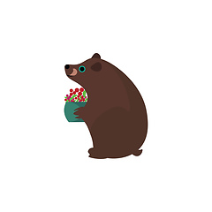 Image showing Clipart of a brown bear holding a fruit basket filled with berri