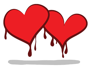 Image showing Two cartoon hearts shedding blood/Valentines\' symbol vector or c