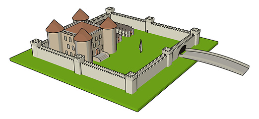 Image showing Simple vector illustration of a medieval castle with fortified w