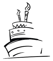 Image showing Sketch of a three-layered birthday cake with glowing candles for