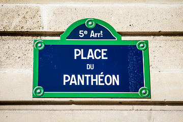 Image showing Place du Pantheon street sign, Paris, France