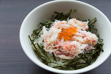 Image showing Fresh crab meat rice bowl, japanese cuisine