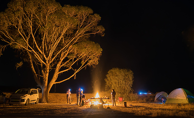 Image showing Night camping in a forest