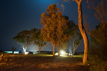 Image showing Night camping in a forest