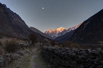 Image showing Langtang valley moonrise over mountain