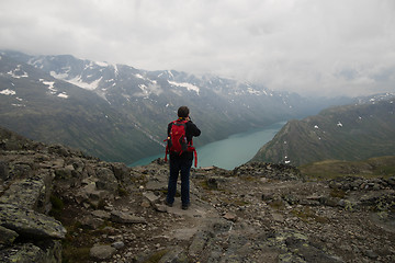 Image showing Tourist in Norwat hiking path