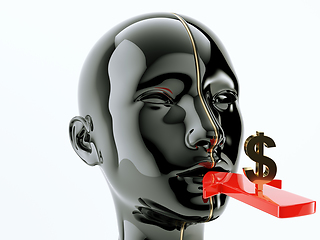 Image showing Consumption or consumerism arrow and dollar sign near the mouth