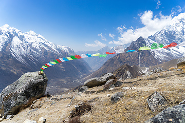 Image showing Budhist flags in Nepal trek