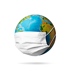 Image showing Planet Earth wearing face mask, concept of pandemic, protection against coronavirus COVID-19