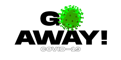 Image showing 3D Model of COVID-19 in words GO AWAY, concept of pandemic spreading, virus 2020