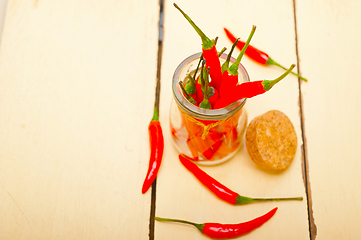 Image showing red chili peppers on a glass jar