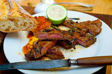 Image showing roasted grilled ribeye beef steak butcher selection