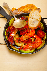 Image showing roasted shrimps with zucchini and tomatoes