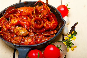 Image showing fresh seafoos stew on an iron skillet