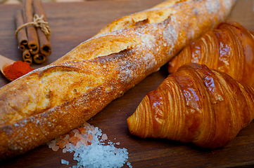 Image showing French fresh croissants and artisan baguette tradition