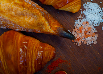 Image showing French fresh croissants and artisan baguette tradition