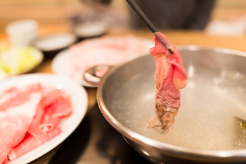 Image showing Slice of beef for hot pot in japanese restaurant 