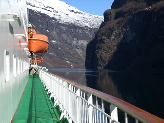 Image showing Hurtigruten in Geirangerfjord